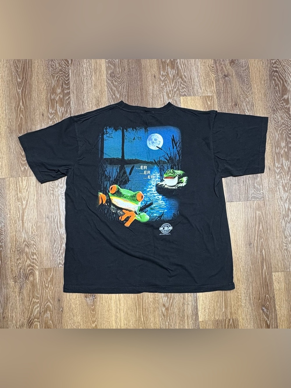 Vintage Budweiser Black Tee with Red Logo and Green Frog